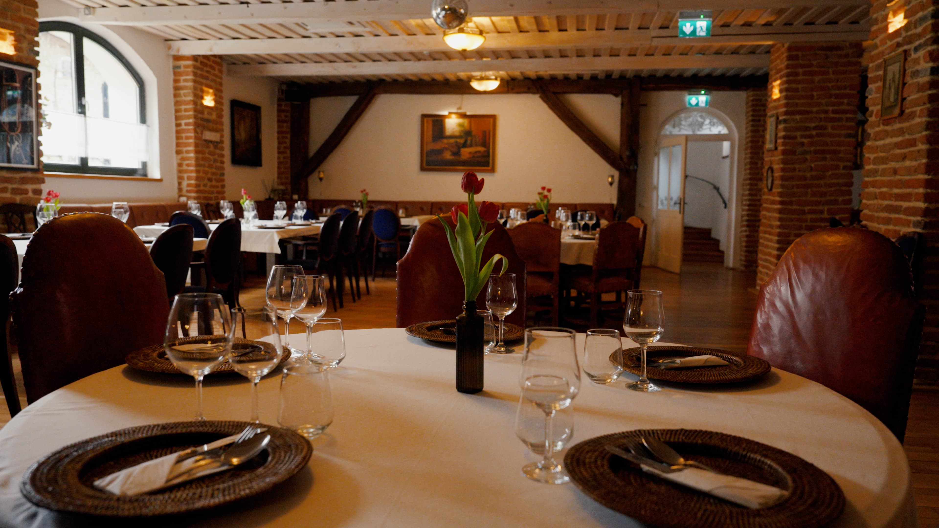 Expedition dinner table in a rustic Transylvanian guesthouse